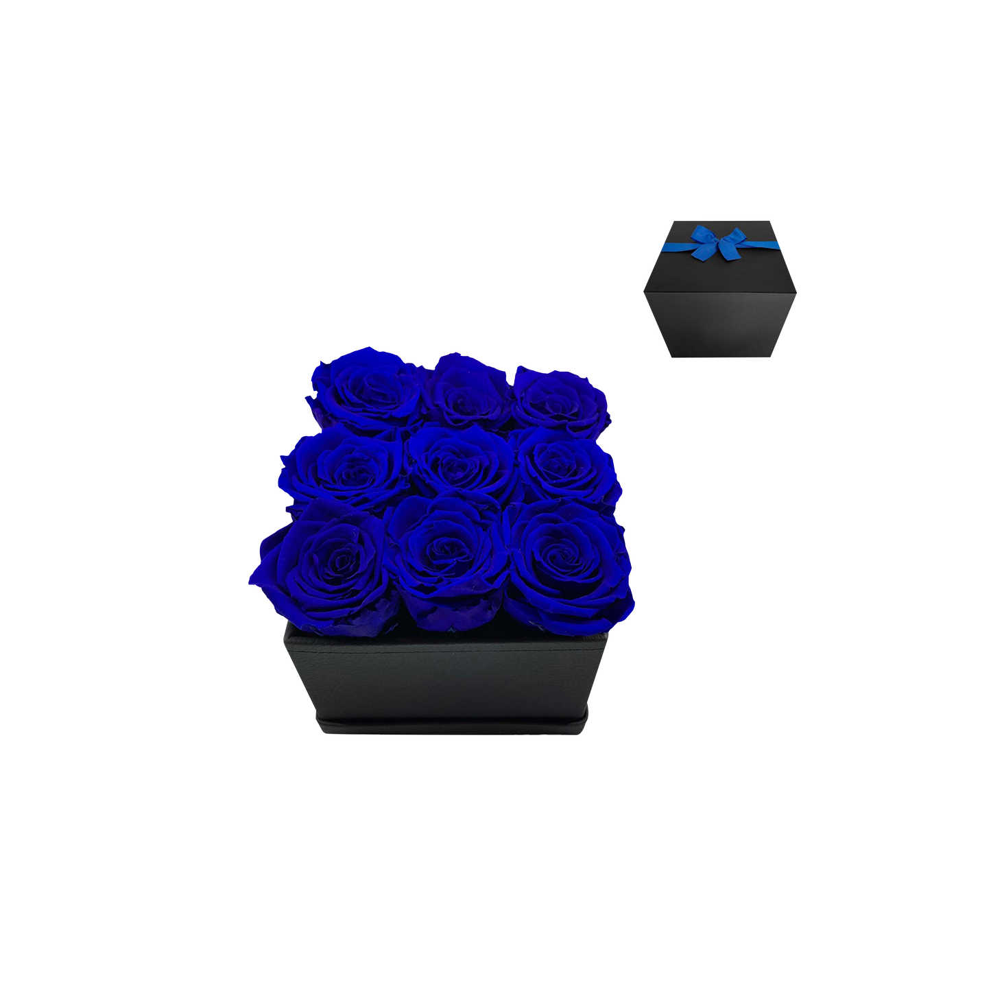 LUXURY 9 PRESERVED ROSES ARRANGEMENT - SQUARE PU LEATHER BOX