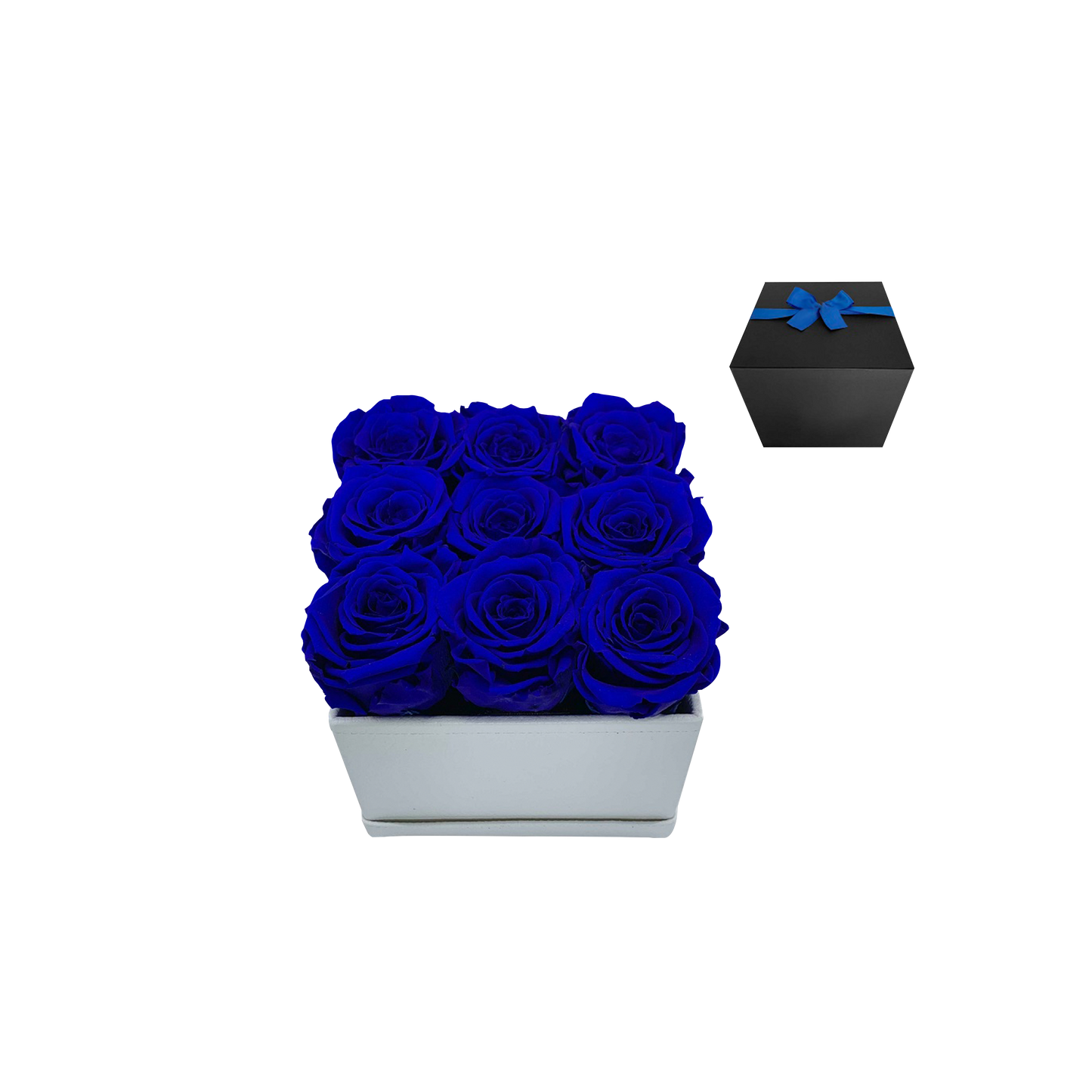 LUXURY 9 PRESERVED ROSES ARRANGEMENT - SQUARE PU LEATHER BOX