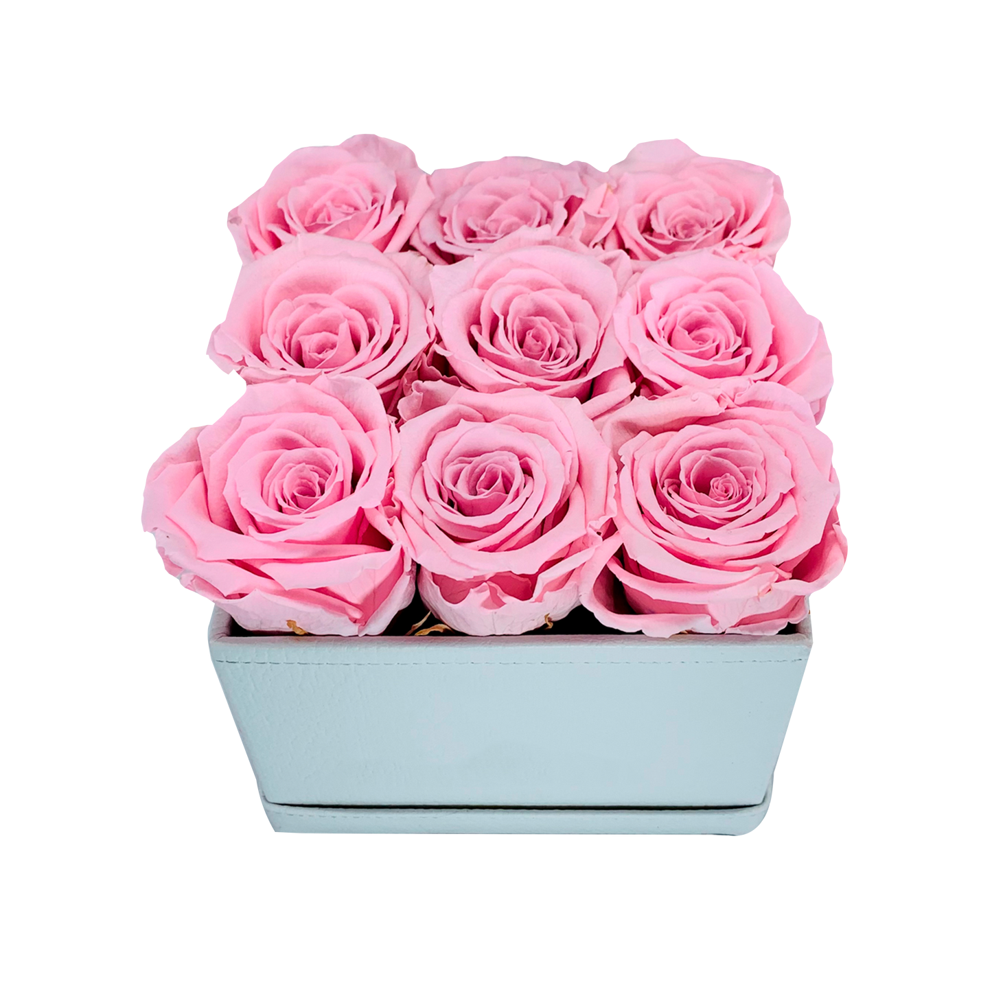 LUXURY 9 PRESERVED ROSES ARRANGEMENT - SQUARE PU LEATHER BOX