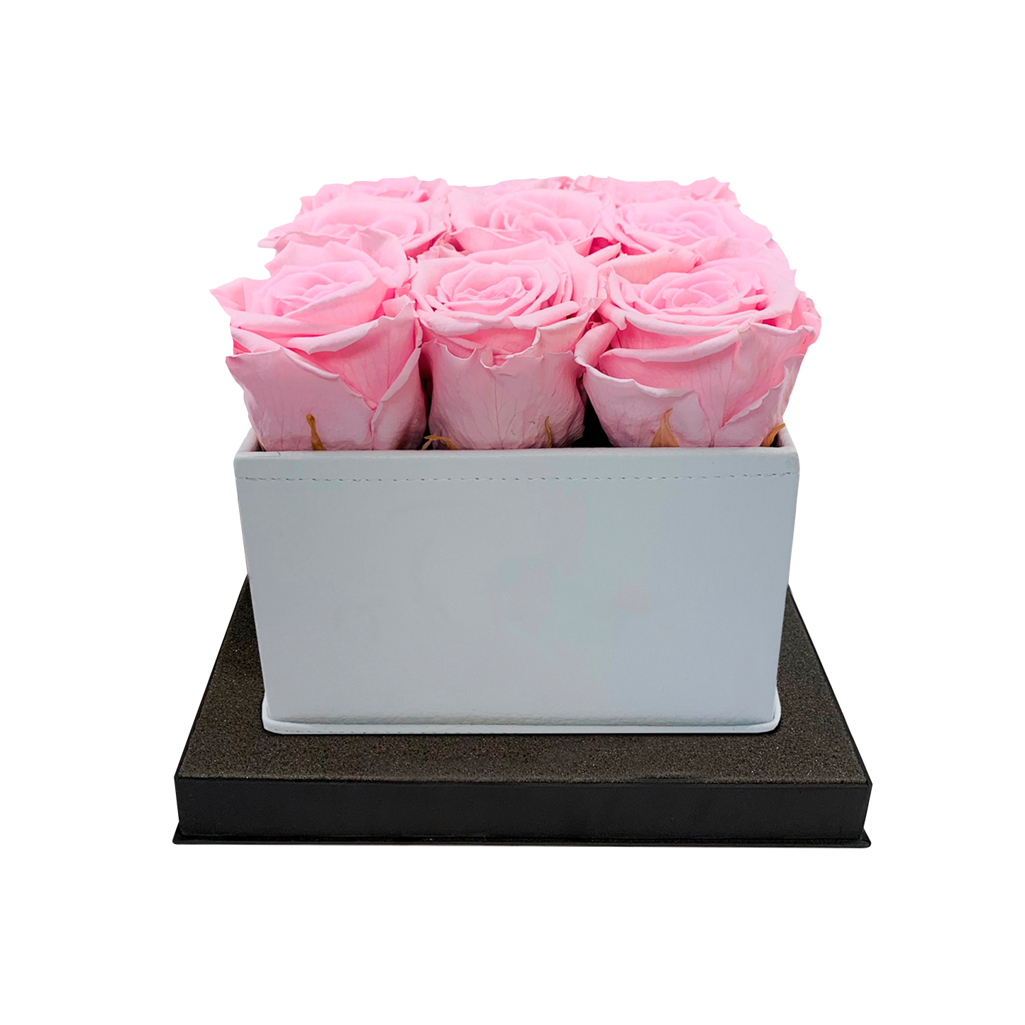 ARREGLO DE LUJO DE 9 ROSAS PRESERVADAS - CAJA CUADRADA DE CUERO PU