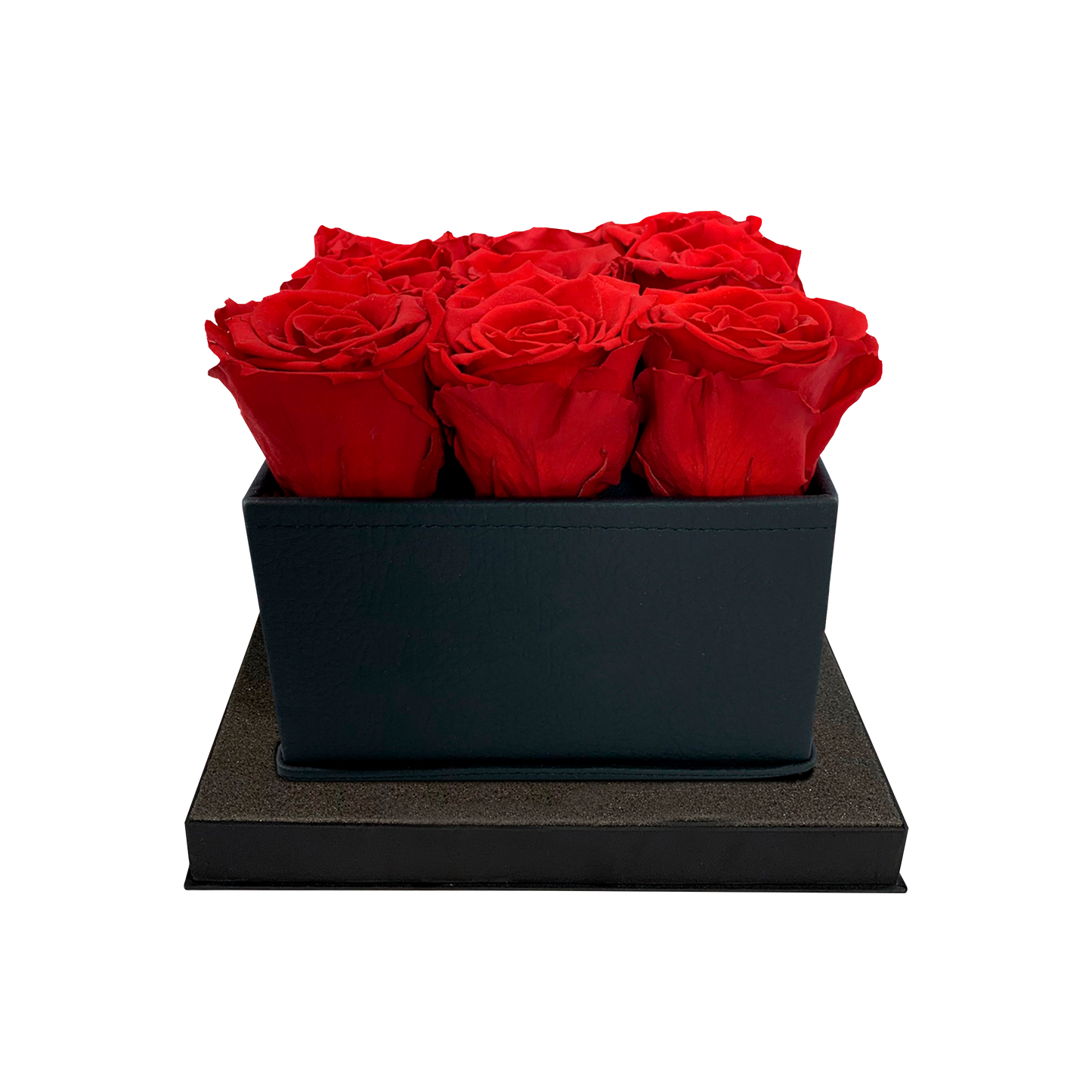 ARREGLO DE LUJO DE 9 ROSAS PRESERVADAS - CAJA CUADRADA DE CUERO PU