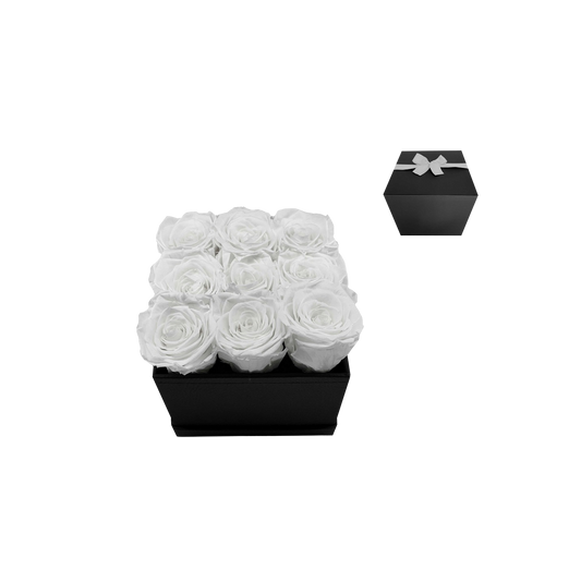 LUXURY 9 PRESERVED ROSES ARRANGEMENT - SQUARE PU LEATHER BOX