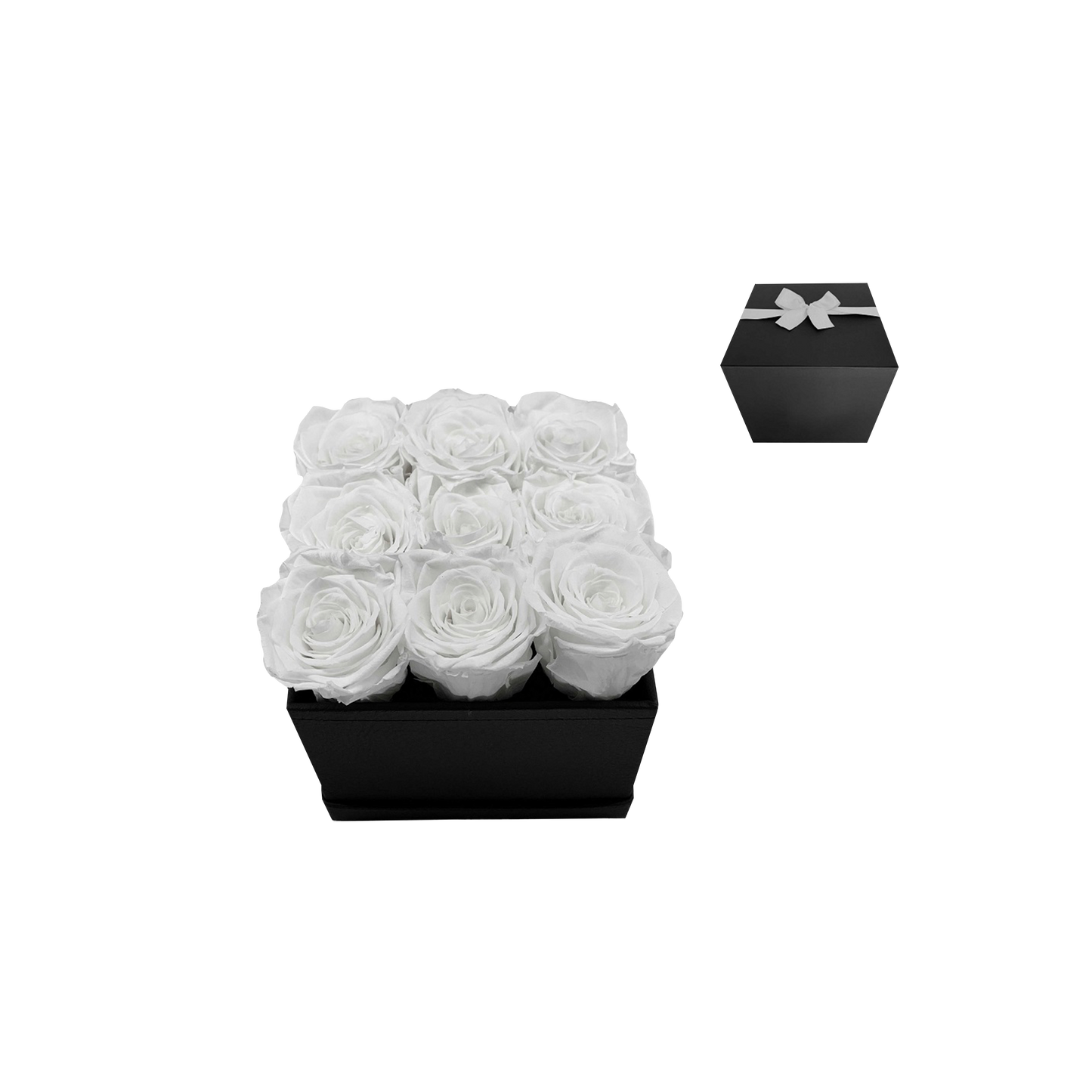 LUXURY 9 PRESERVED ROSES ARRANGEMENT - SQUARE PU LEATHER BOX