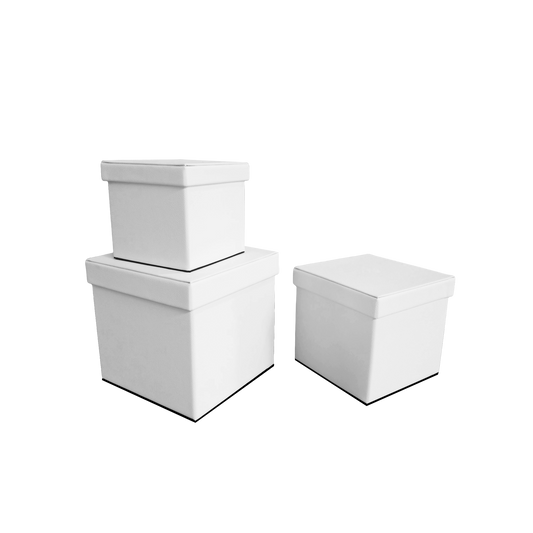 Kit 3 different sizes square shape boxes 3 in 1 - PU Leather White-Stock