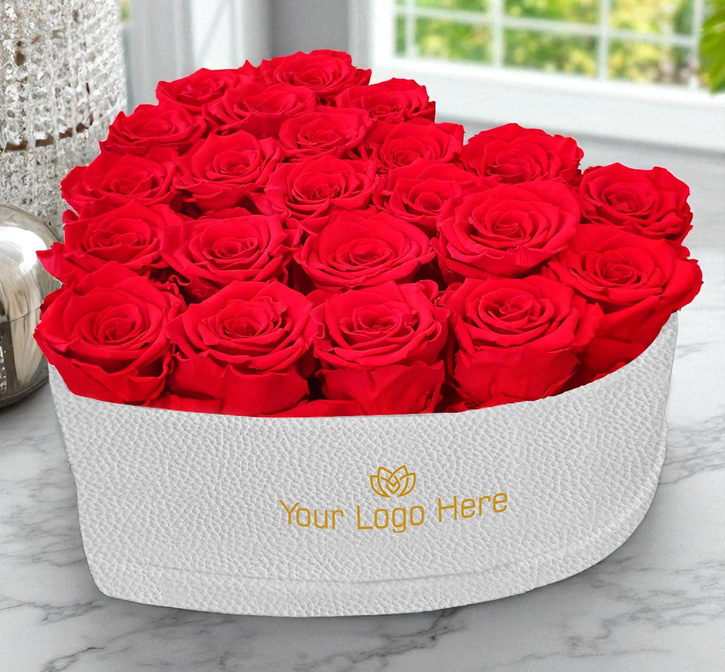 Branded Heart Floral Arrangement | 22 Preserved Roses, Fast Shipping